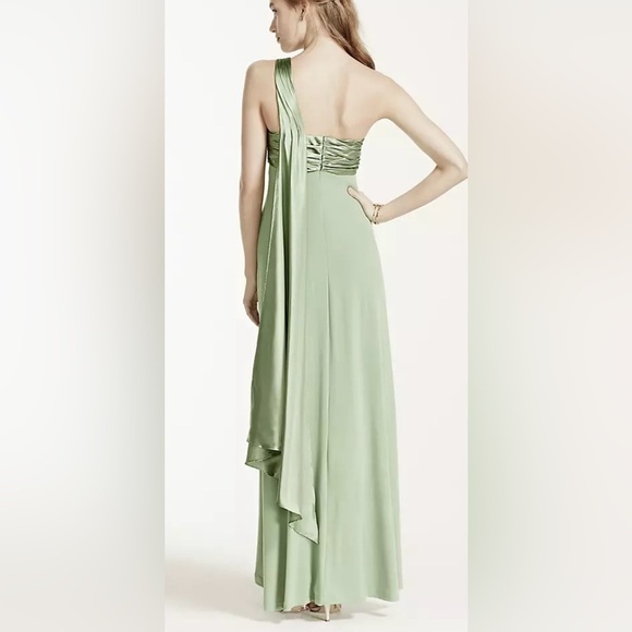 David’s Bridal One Shoulder Long Jersey Dress with Cascade Back Lapis Purple 8 - Picture 2 of 16